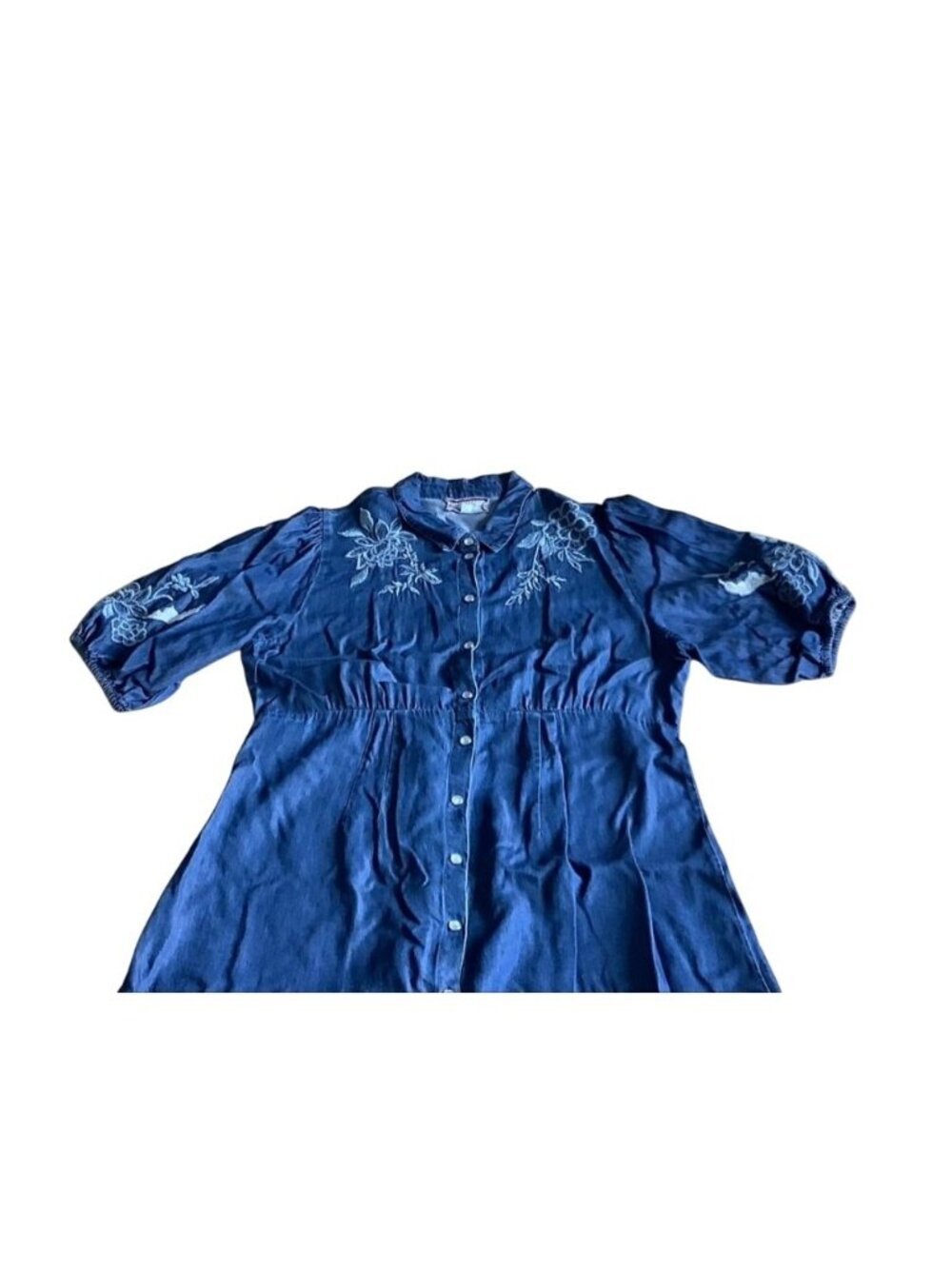 Johnny Was Workshop Blue Embroidered Button-Front Dress With Floral Design Size View 2